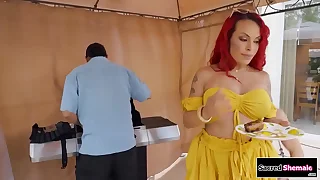 SacredShemale&period;com - Busty TS Foxxy barebacked by bfs stepson